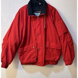 Vintage London Fog Ski Jacket Mens L Red 2-in-1 Full Zip Snap Removable Puffer
